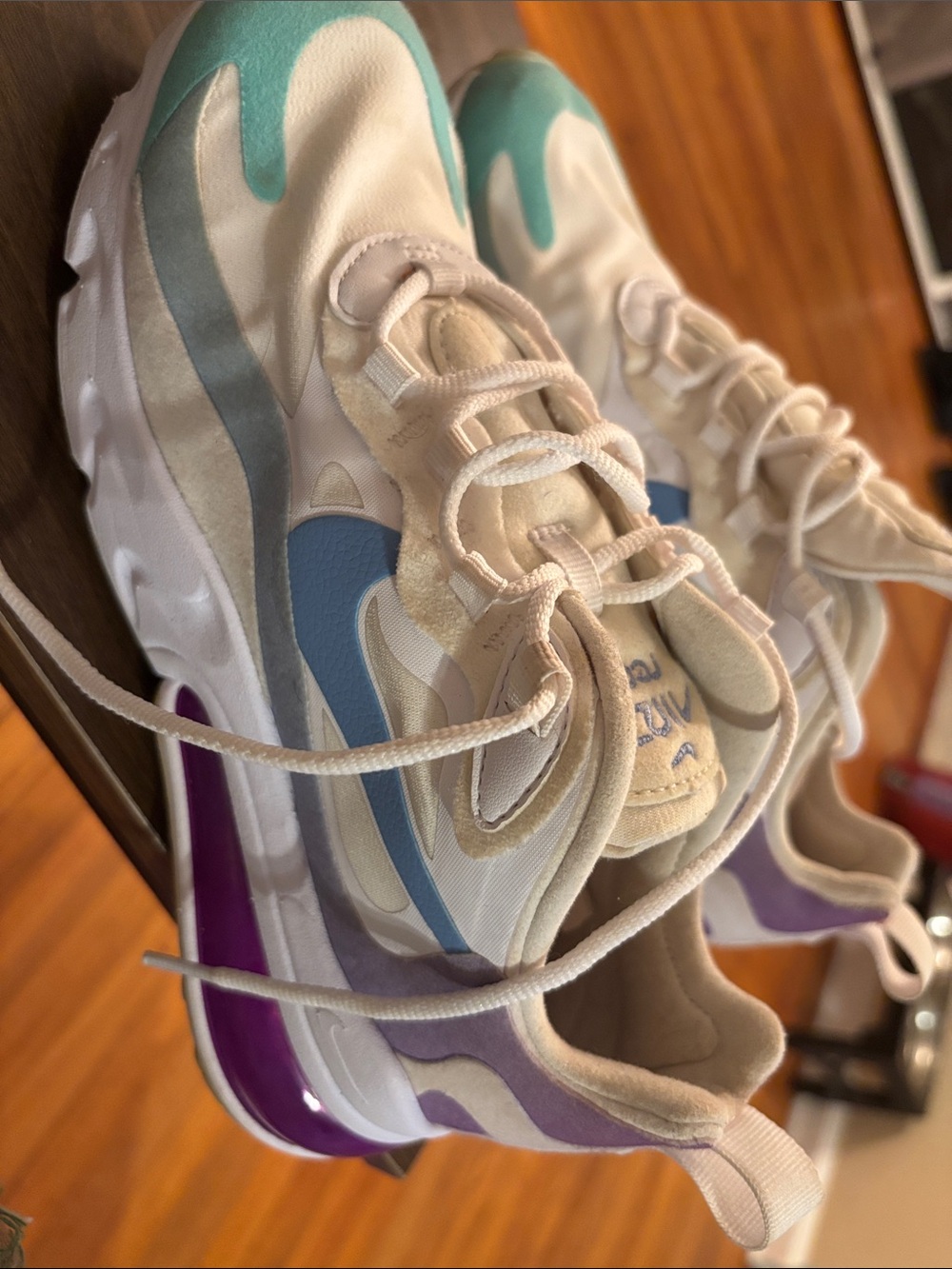 Nike Cream Sneakers with Teal, Blue & Purple Accents